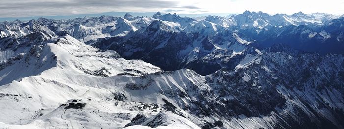 Scenic view of snowcapped mountains against sky