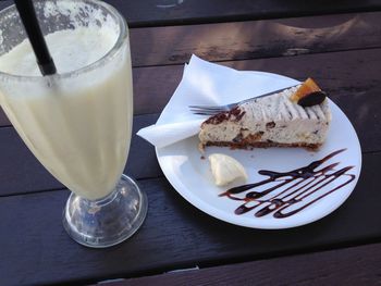 High angle view of ice cream in plate on table