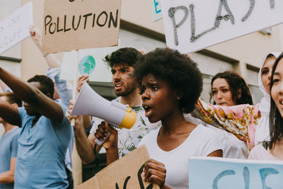 Protestors protesting outdoors