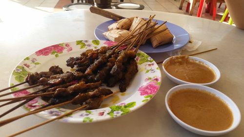 High angle view of food in plate on table