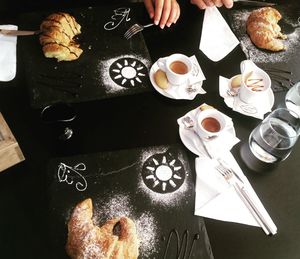 High angle view of cookies on table