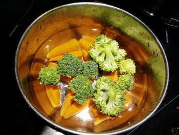 High angle view of chopped vegetables in bowl