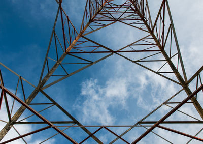 Low angle view of electricity pylon against sky