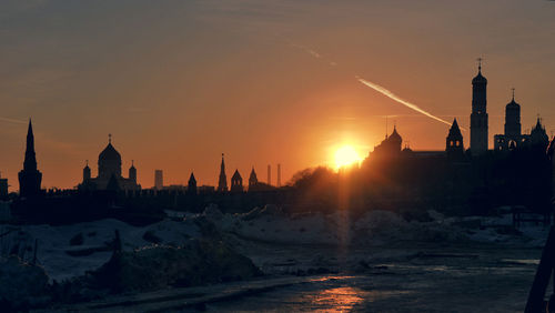 Built structure at sunset