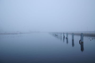 View of misty lake