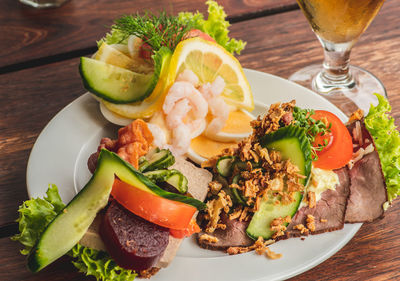 High angle view of food in plate on table