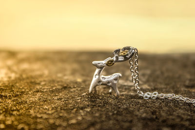 Close-up of chain on field against sky