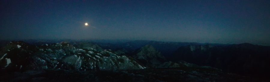 Scenic view of mountains against sky at night