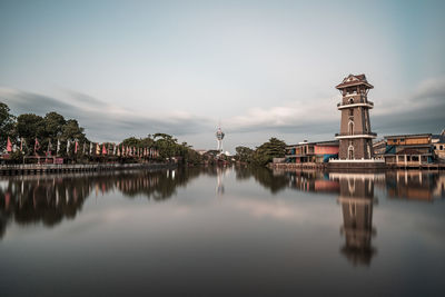 Reflection of building in lake