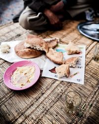 High angle view of food in plate on table