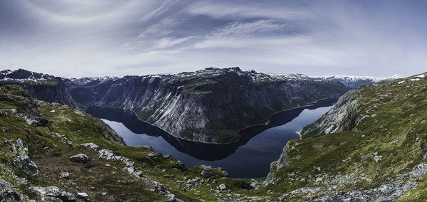 Scenic view of snowcapped mountains against sky