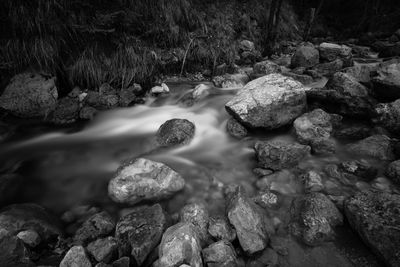 Stream flowing through rocks in forest