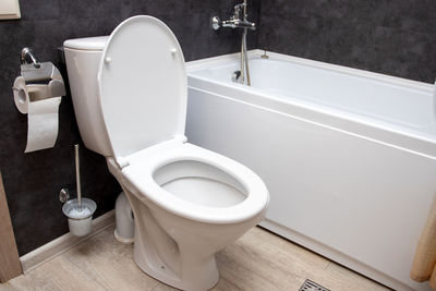 High angle view of faucet in bathroom