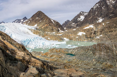 Scenic view of snowcapped mountains against sky