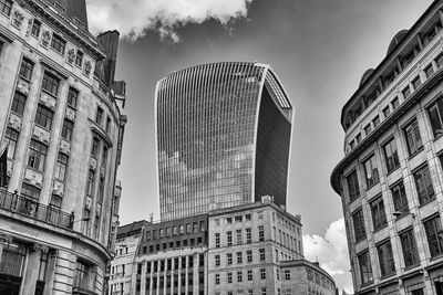 Low angle view of skyscrapers against sky