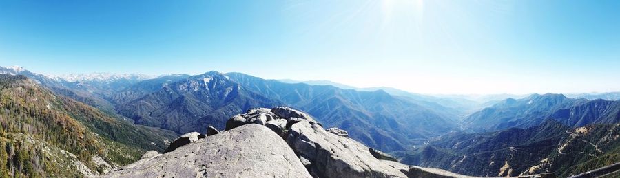 Panoramic view of mountains against clear sky