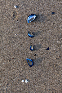 High angle view of stones on sand