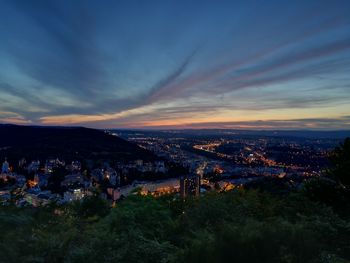 High angle view of city at night