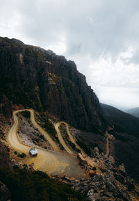 High angle view of mountain road against sky