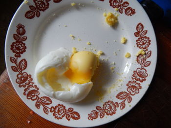 High angle view of breakfast served on table