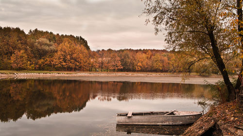 Scenic view of lake against sky during autumn