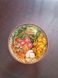 High angle view of food in bowl on table