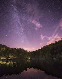 Scenic view of mountains against sky at night