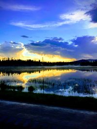 Scenic view of lake against sky at sunset