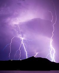 Lightning in sky at night