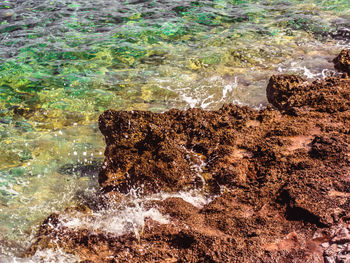 High angle view of rocks in sea