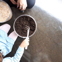 High angle view of woman preparing food