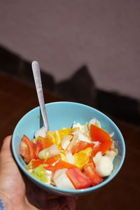 High angle view of breakfast in bowl on table