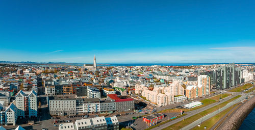 Beautiful aerial view of reykjavik, iceland. sunny day