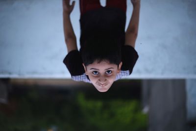 High angle view portrait of boy