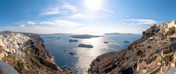 Panoramic view of bay against sky