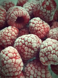 Close-up of frozen raspberries