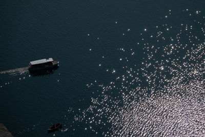 High angle view of ship sailing in sea