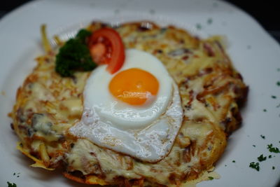 Close-up of breakfast served in plate