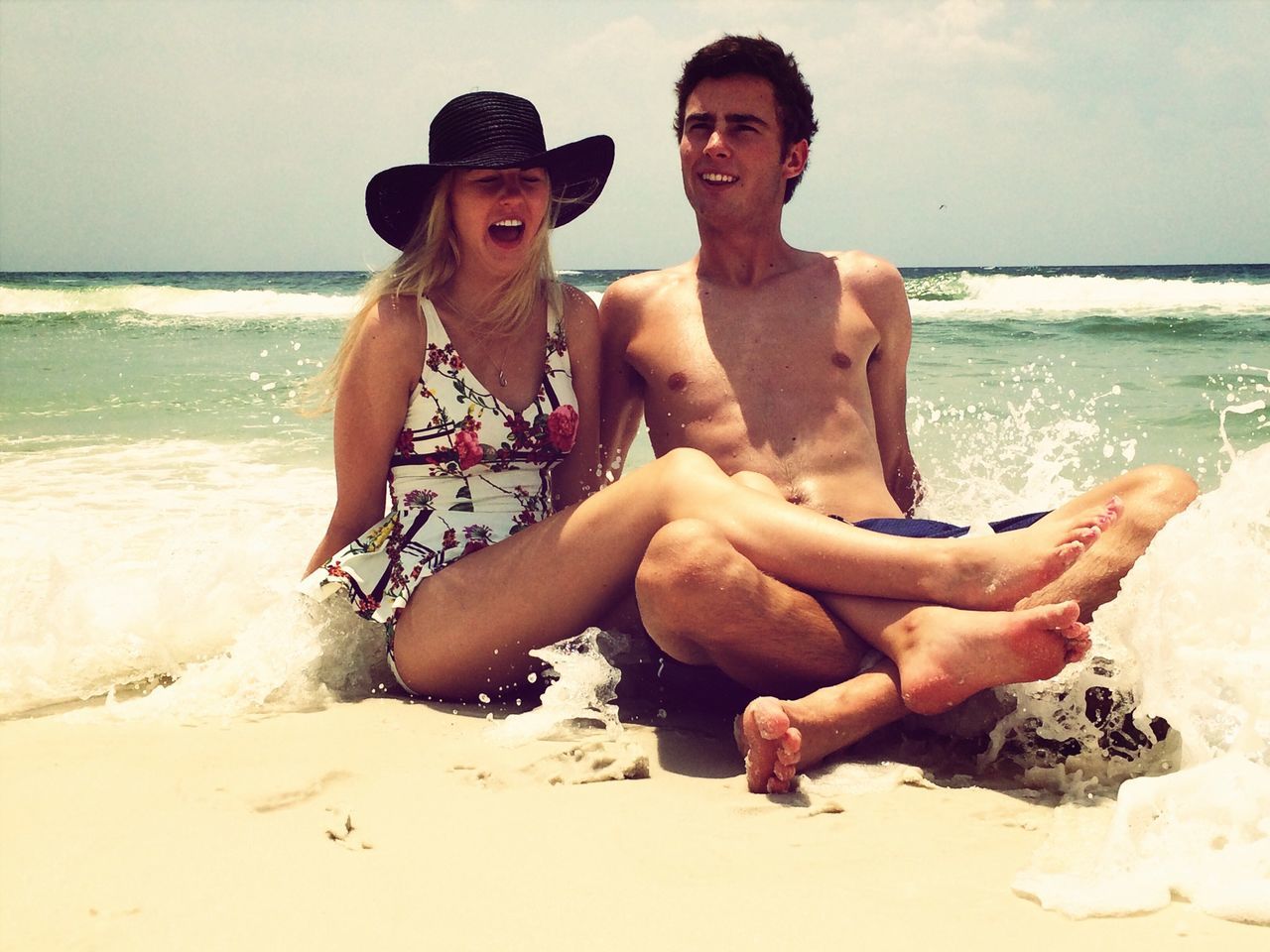 sea, beach, water, person, young adult, lifestyles, leisure activity, young men, shore, horizon over water, full length, vacations, sand, shirtless, looking at camera, portrait, togetherness