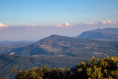 View of the beautiful mountains in the evening sky at phu ruea, loei province, thailand 