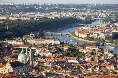 High angle view of buildings in city