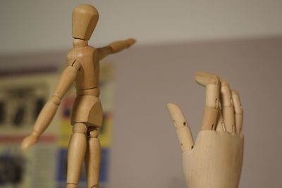 Close-up of wooden figurine