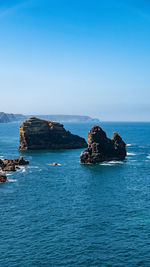 Scenic view of sea against clear blue sky