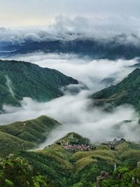 Scenic view of landscape against cloudy sky