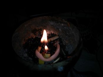 Close-up of illuminated bonfire
