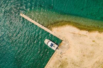 High angle view of boat at beach