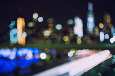 Defocused image of illuminated lights at night