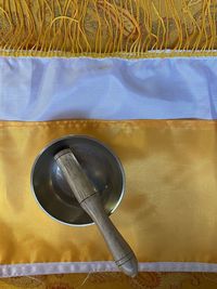 High angle view of kitchen utensils on table