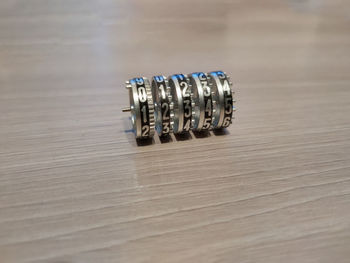 High angle view of container on table