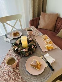 High angle view of food on table